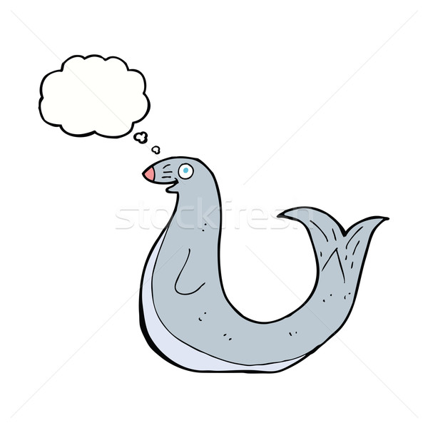 cartoon happy seal with thought bubble Stock photo © lineartestpilot