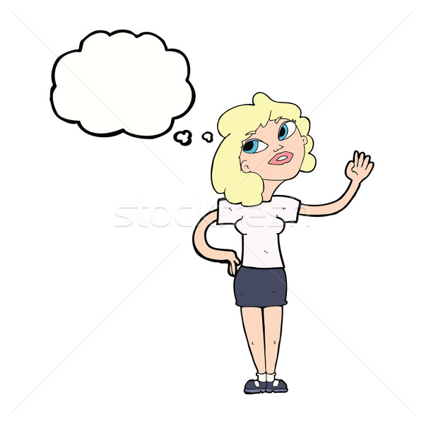 cartoon woman waving  with thought bubble Stock photo © lineartestpilot