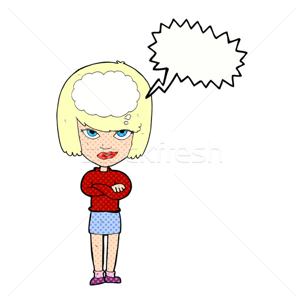 cartoon woman with folded arms imagining with speech bubble Stock photo © lineartestpilot