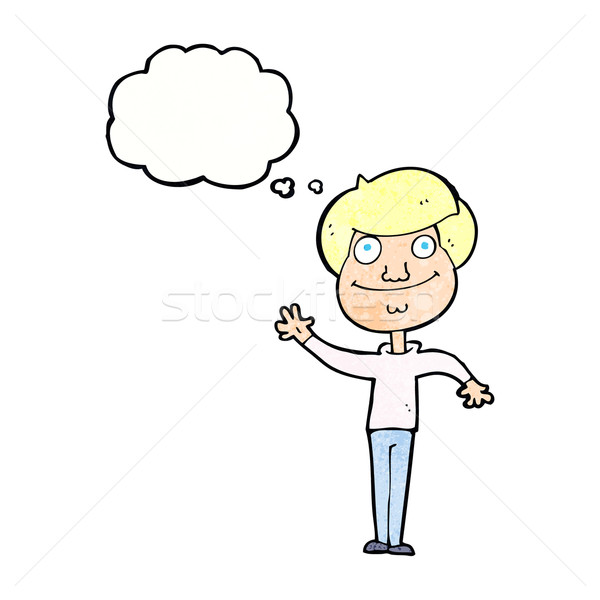 cartoon happy man waving with thought bubble Stock photo © lineartestpilot