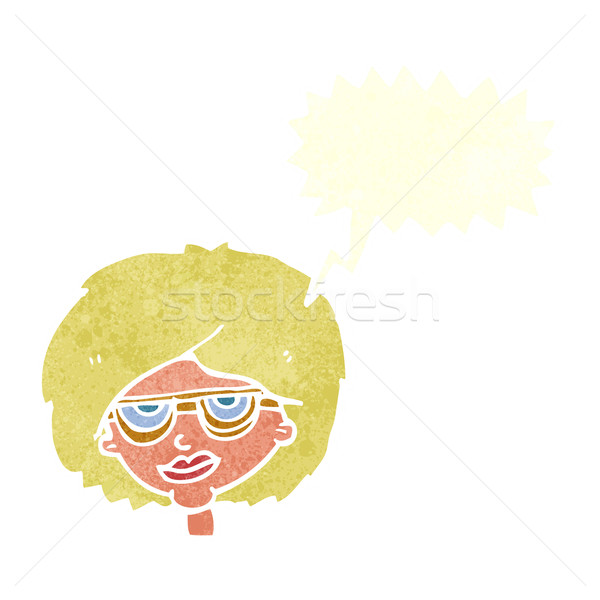 Cartoon mujer gafas bocadillo mano Foto stock © lineartestpilot