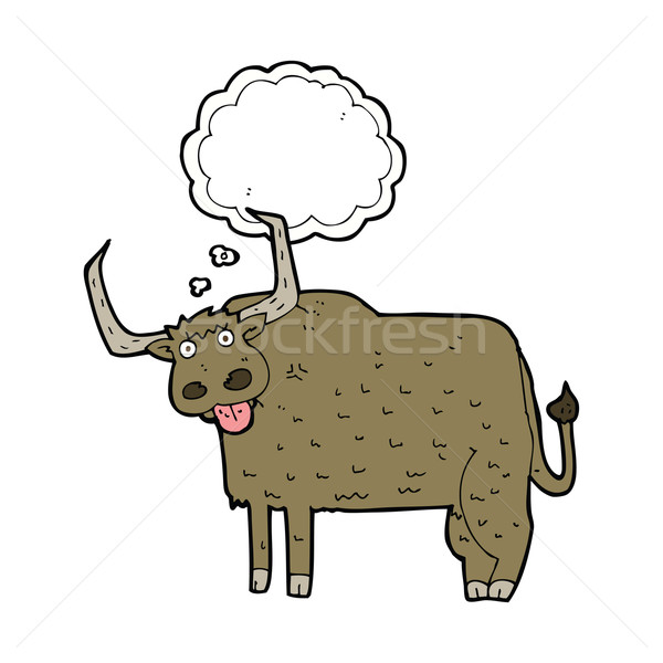 Cartoon poilue vache bulle de pensée main design [[stock_photo]] © lineartestpilot