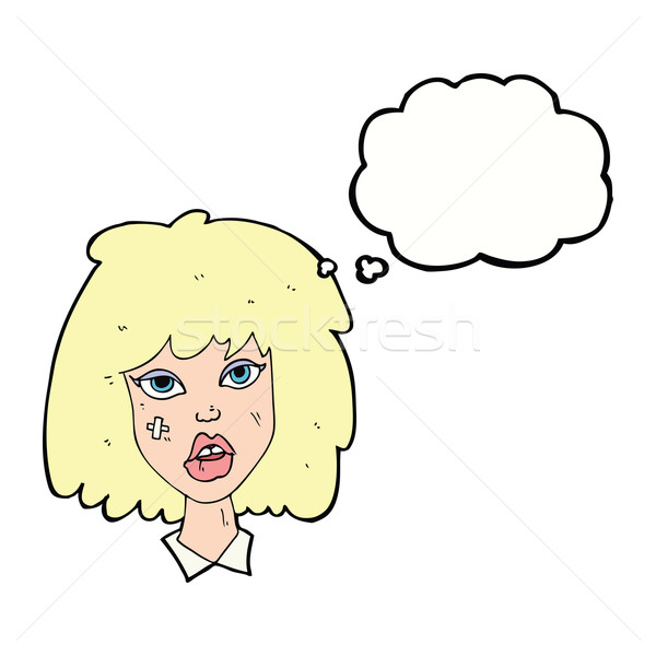 cartoon woman with bruised face with thought bubble Stock photo © lineartestpilot