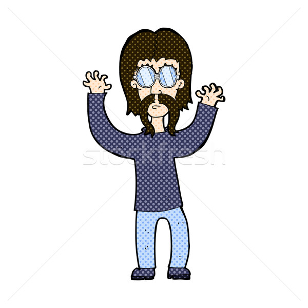 Cômico desenho animado hippie homem brasão Foto stock © lineartestpilot