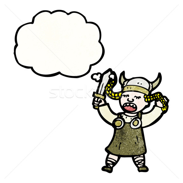 Cartoon viking fille parler rétro pense [[stock_photo]] © lineartestpilot
