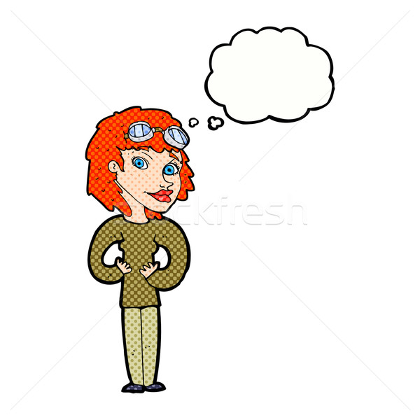 cartoon aviator woman with thought bubble Stock photo © lineartestpilot