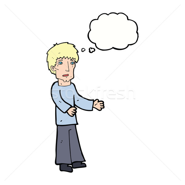 Cartoon man uitleggen gedachte bel hand ontwerp Stockfoto © lineartestpilot