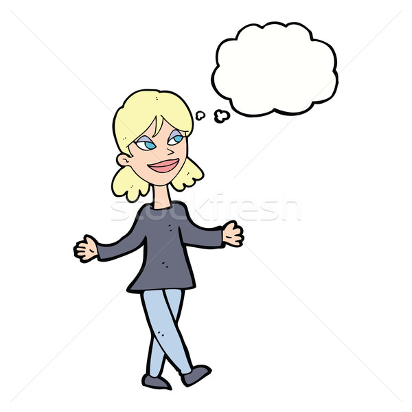 cartoon woman with no worries with thought bubble Stock photo © lineartestpilot