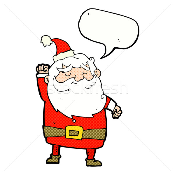 Stock photo: cartoon santa claus punching air with speech bubble