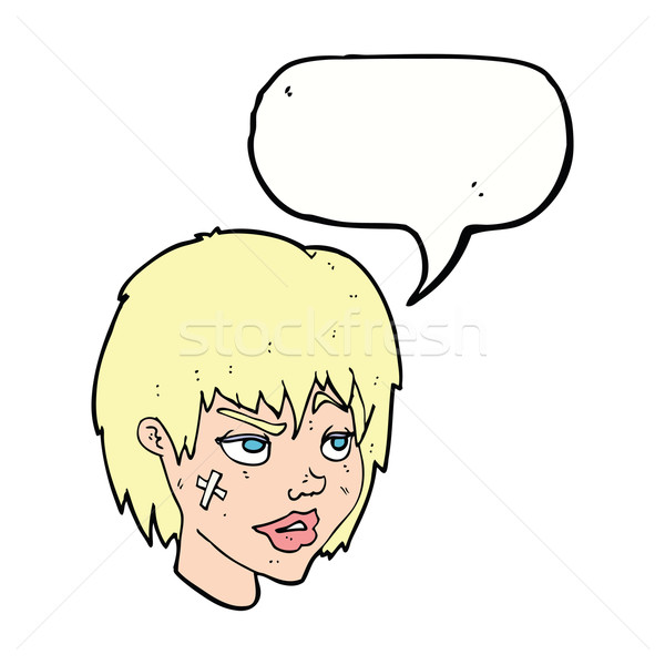 Desen animat femeie tencuială faţă bule de vorbire mână Imagine de stoc © lineartestpilot