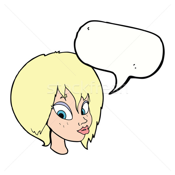 cartoon pretty female face pouting with speech bubble Stock photo © lineartestpilot