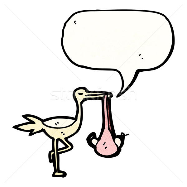Karikatur Storch tragen Baby Retro Zeichnung Stock foto © lineartestpilot