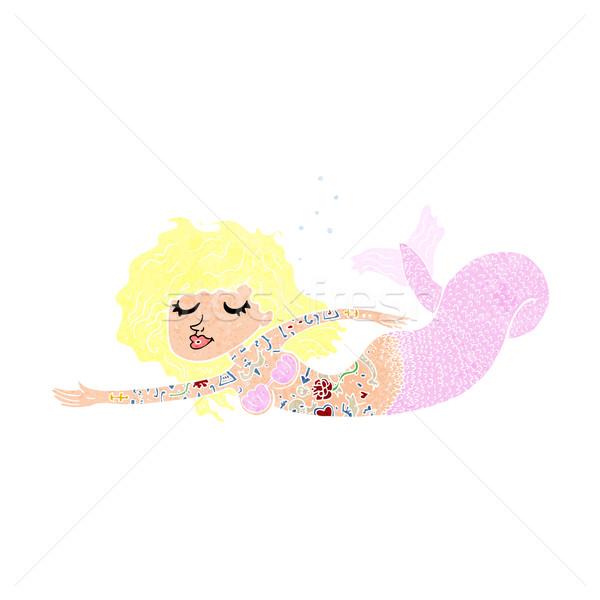 Desen animat sirena acoperit tatuaje femeie mână Imagine de stoc © lineartestpilot