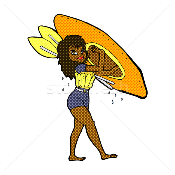 comic cartoon woman carrying canoe Stock photo © lineartestpilot