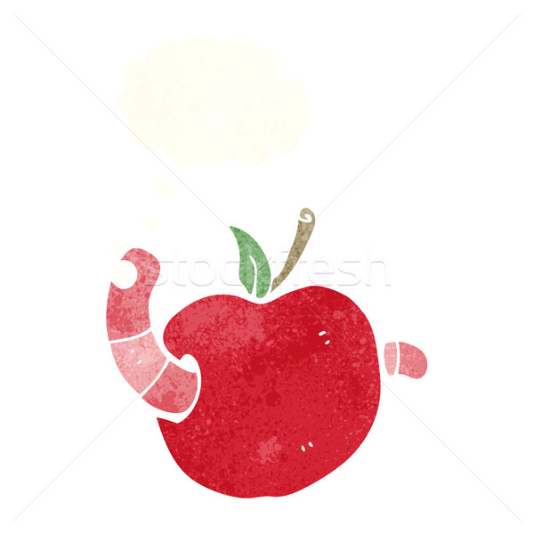 Desenho animado verme maçã balão de pensamento comida mão Foto stock © lineartestpilot