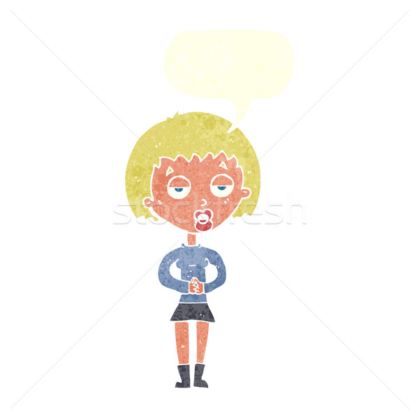 cartoon bored woman waiting with speech bubble Stock photo © lineartestpilot