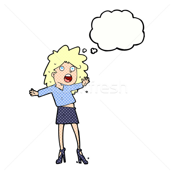 cartoon woman having trouble walking in heels with thought bubbl Stock photo © lineartestpilot