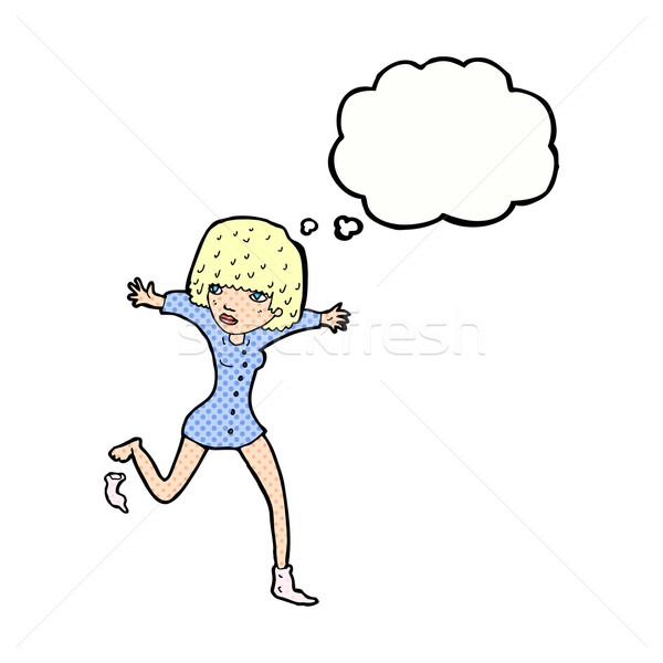Desenho animado mulher meia balão de pensamento Foto stock © lineartestpilot
