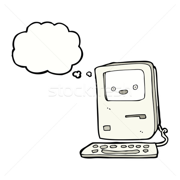 Desenho animado velho computador balão de pensamento mão feliz Foto stock © lineartestpilot