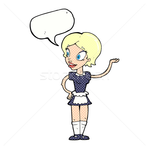 Desen animat femeie servitoare costum bule de vorbire mână Imagine de stoc © lineartestpilot