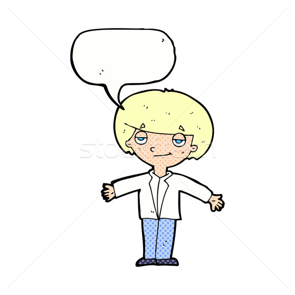 cartoon smug boy with speech bubble Stock photo © lineartestpilot