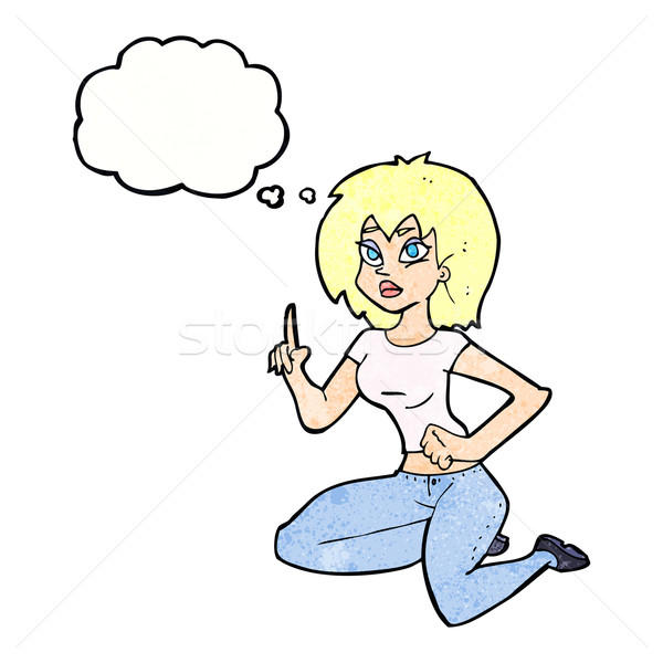 cartoon sitting woman with idea with thought bubble Stock photo © lineartestpilot