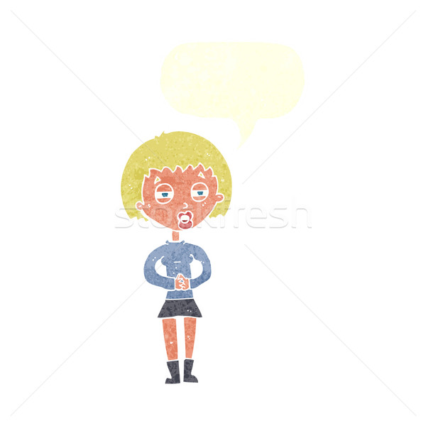 Cartoon подозрительный девушки речи пузырь женщину стороны Сток-фото © lineartestpilot