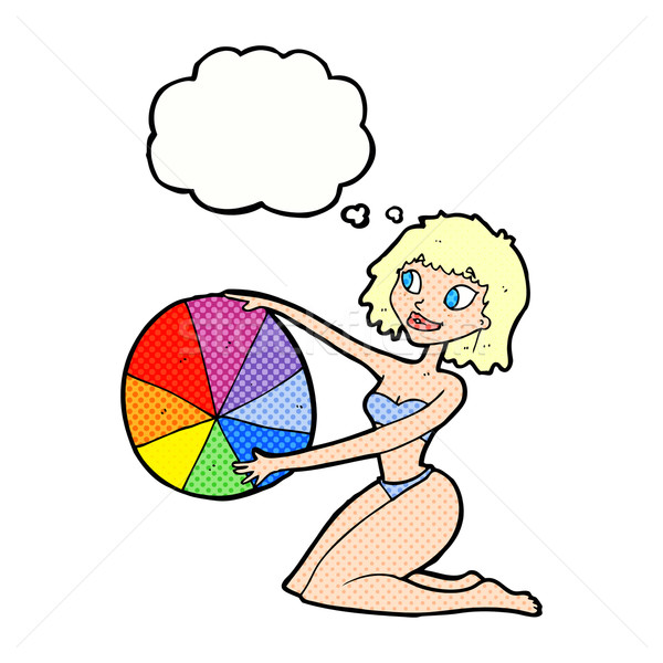 Cartoon bikini meisje strandbal gedachte bel vrouw Stockfoto © lineartestpilot