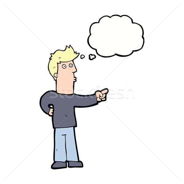 Karikatur neugierig Mann Hinweis Gedankenblase Hand Stock foto © lineartestpilot