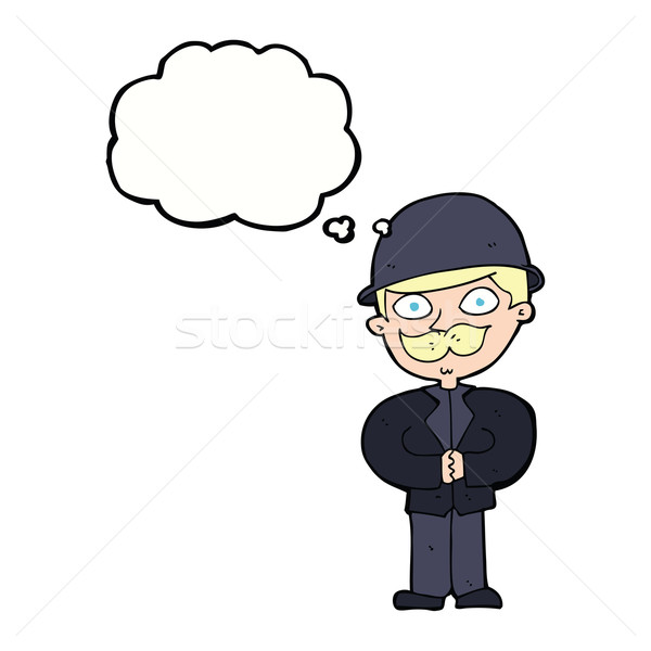 Stock photo: cartoon man in bowler hat with thought bubble