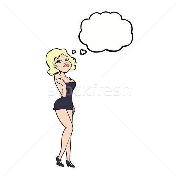 cartoon attractive woman in short dress with thought bubble Stock photo © lineartestpilot