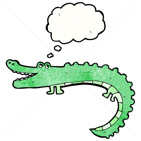 Foto stock: Amigável · desenho · animado · crocodilo · retro · balão · desenho