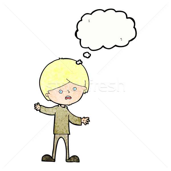 Desen animat nefericit băiat bule gandire mână om Imagine de stoc © lineartestpilot