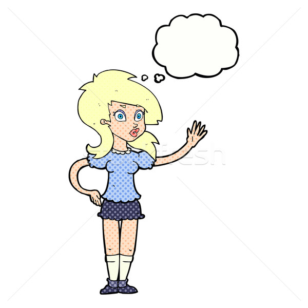 cartoon pretty woman waving for attention with thought bubble Stock photo © lineartestpilot