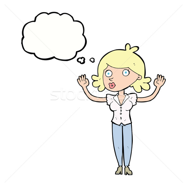 cartoon woman surrendering with thought bubble Stock photo © lineartestpilot