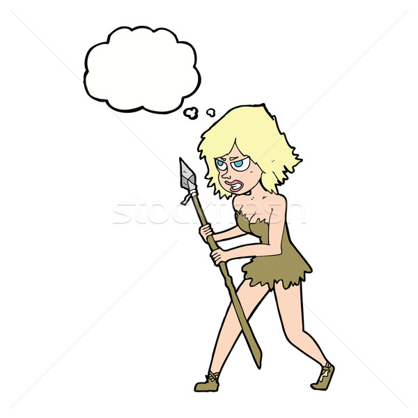 Cartoon пещере девушки мысли пузырь женщину стороны Сток-фото © lineartestpilot
