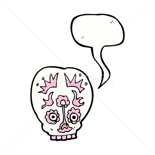 cartoon sugar skull with speech bubble Stock photo © lineartestpilot