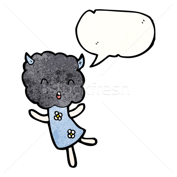 [[stock_photo]]: Cartoon · Thunder · nuage · tête · fille · rétro