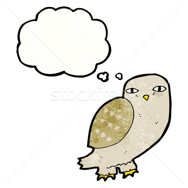 Foto stock: Desenho · animado · sábio · coruja · balão · de · pensamento · pássaro · retro