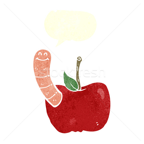 cartoon apple with worm with speech bubble Stock photo © lineartestpilot