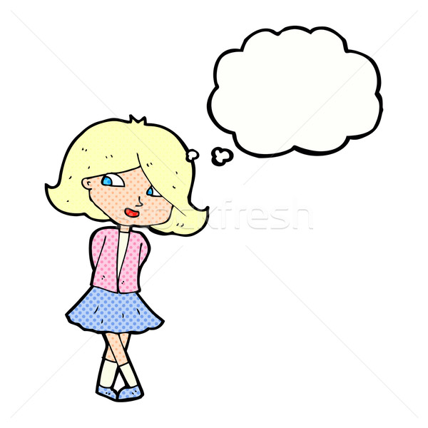 Cartoon niña feliz burbuja de pensamiento mujer mano feliz Foto stock © lineartestpilot