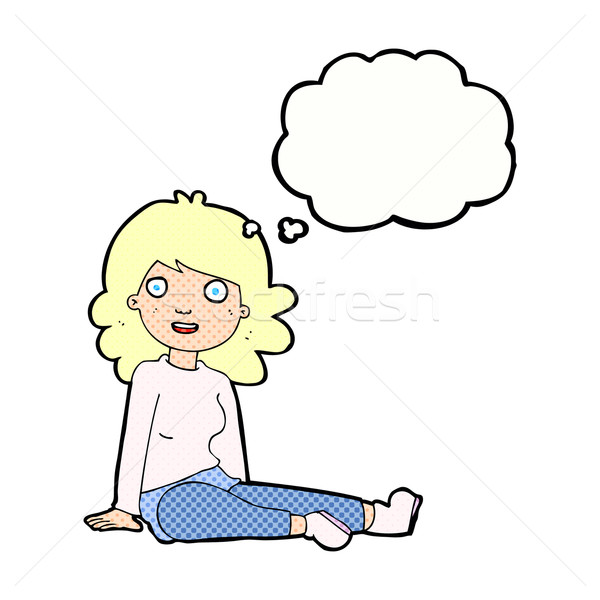 cartoon happy woman with thought bubble Stock photo © lineartestpilot