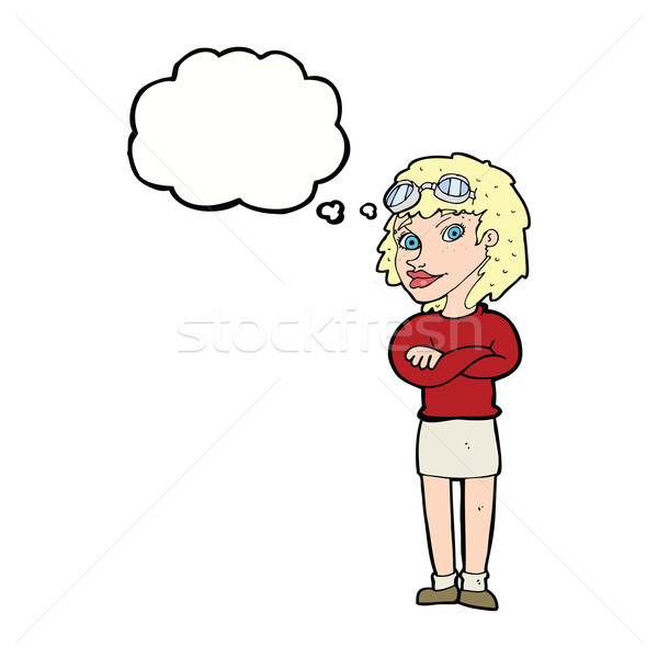 cartoon woman with crossed arms and safety goggles with thought  Stock photo © lineartestpilot