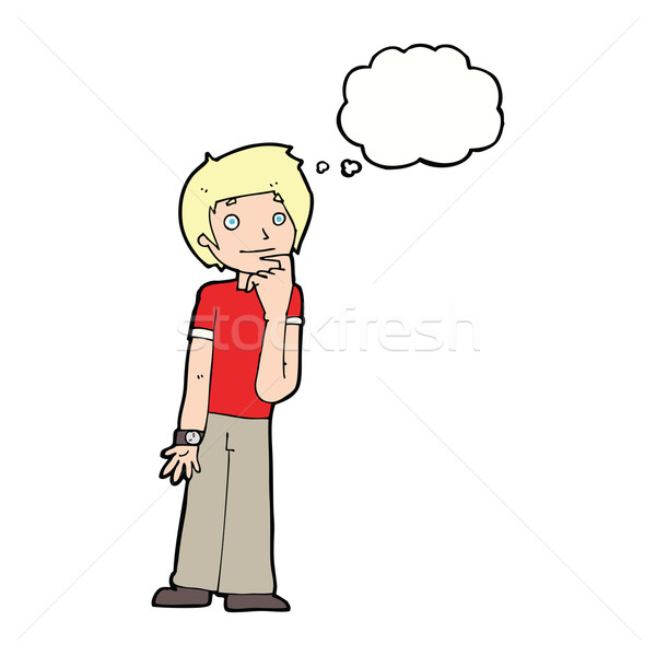 cartoon boy wondering with thought bubble Stock photo © lineartestpilot
