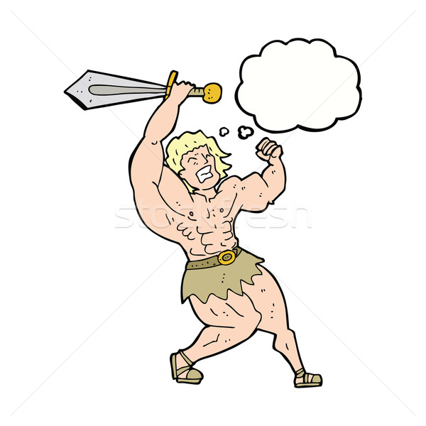 cartoon barbarian hero with thought bubble Stock photo © lineartestpilot