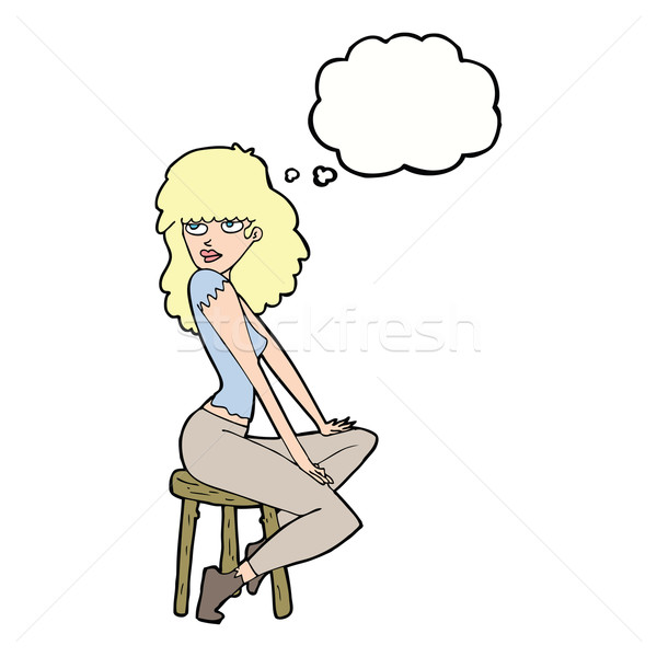 cartoon woman striking pose with thought bubble Stock photo © lineartestpilot