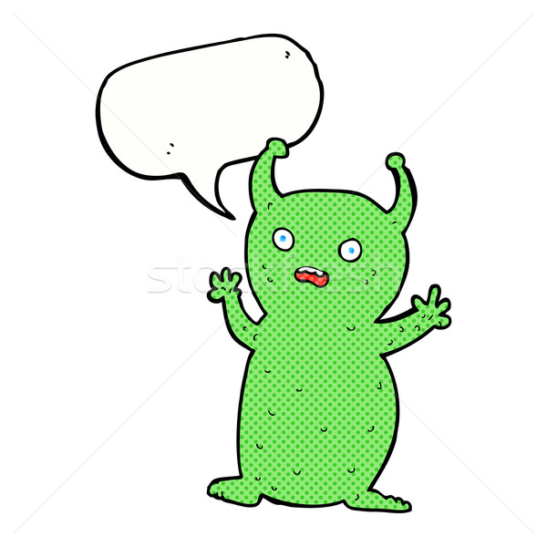 Desenho animado engraçado pequeno alienígena balão de fala mão Foto stock © lineartestpilot