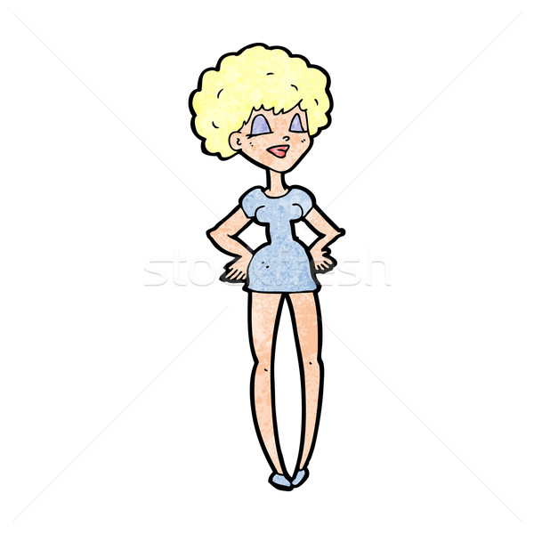 Stock photo: cartoon happy woman with hands on hips