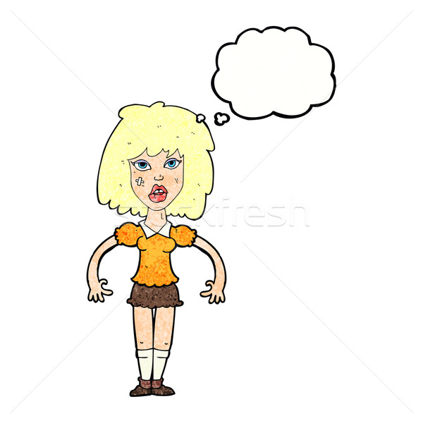 Cartoon fille lutte bulle de pensée femme main Photo stock © lineartestpilot