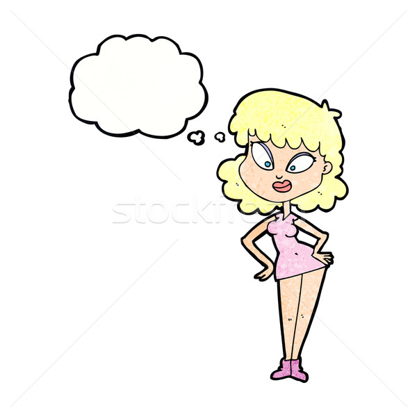 Cartoon femme mains hanches bulle de pensée main [[stock_photo]] © lineartestpilot